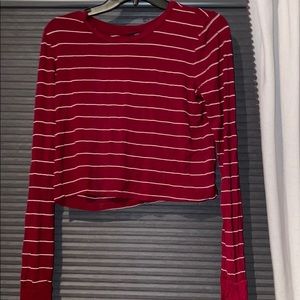 Red and White Cropped Long Sleeve